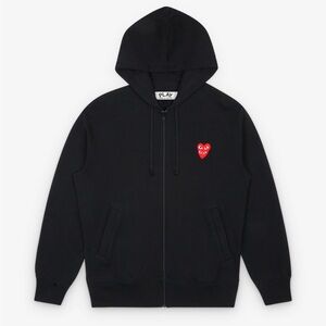 Comme des Garçons Play Black Zip Hoodie with double Red Heart Patch S